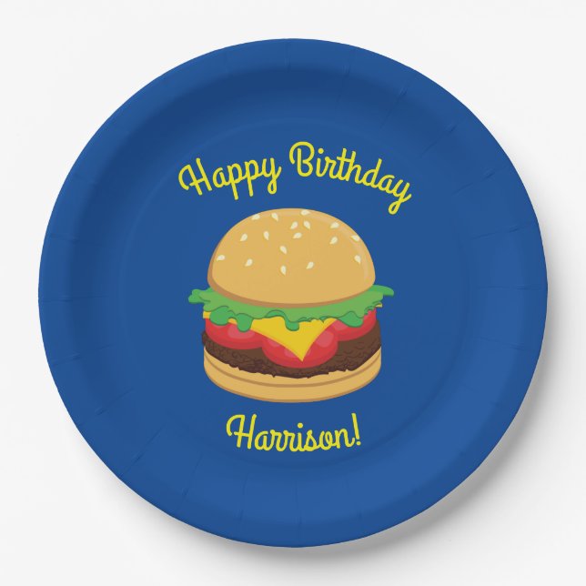 Hamburger Birthday Party Burger Paper Plate (Front)
