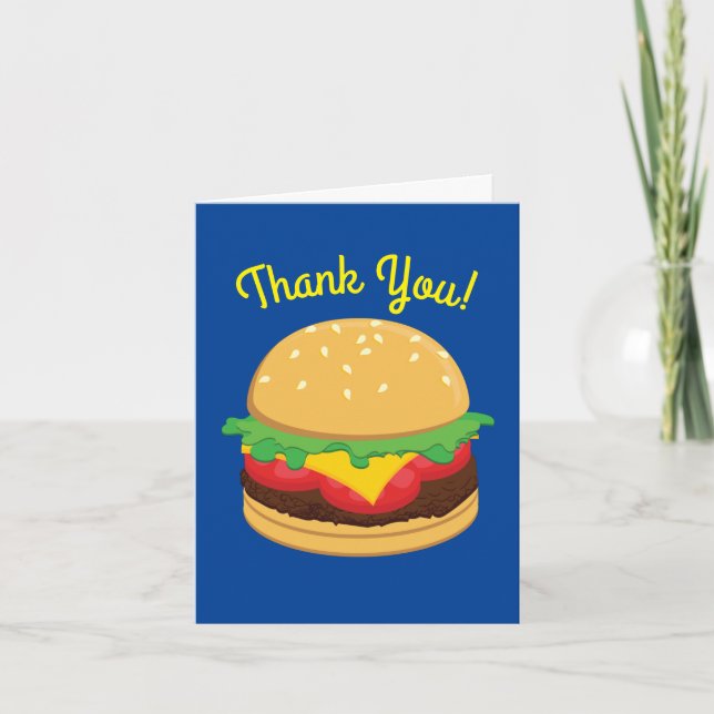 Hamburger Birthday party Burger Thank You Cards (Front)