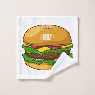Hamburger cartoon illustration bath towel set