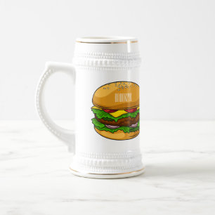 Hamburger cartoon illustration beer stein