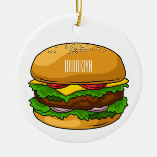 Hamburger cartoon illustration  ceramic tree decoration