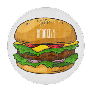 Hamburger cartoon illustration cutting board