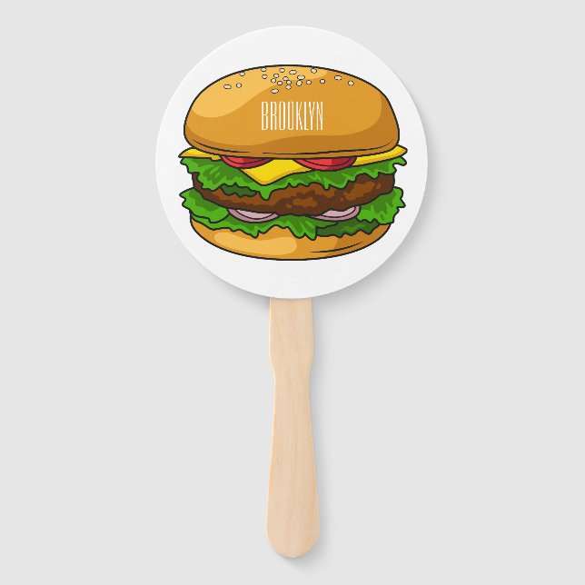 Hamburger cartoon illustration hand fan (Front)