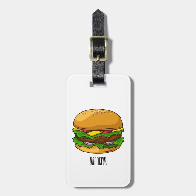 Hamburger cartoon illustration luggage tag (Front Vertical)