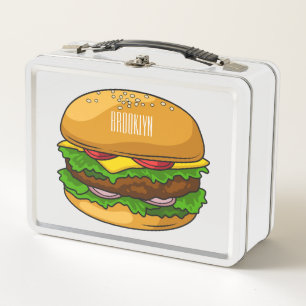 Hamburger cartoon illustration  metal lunch box