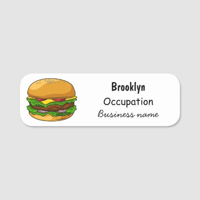 Hamburger cartoon illustration name tag (Front)