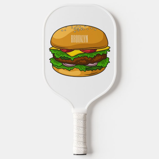 Hamburger cartoon illustration pickleball paddle (Front)