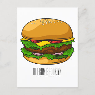 Hamburger cartoon illustration postcard
