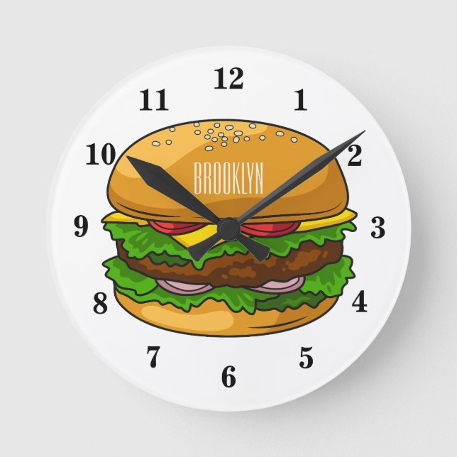 Hamburger cartoon illustration round clock (Front)