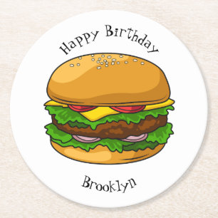 Hamburger cartoon illustration round paper coaster
