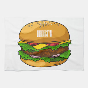 Hamburger cartoon illustration  tea towel