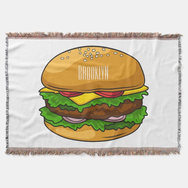 Hamburger cartoon illustration throw blanket (Front)