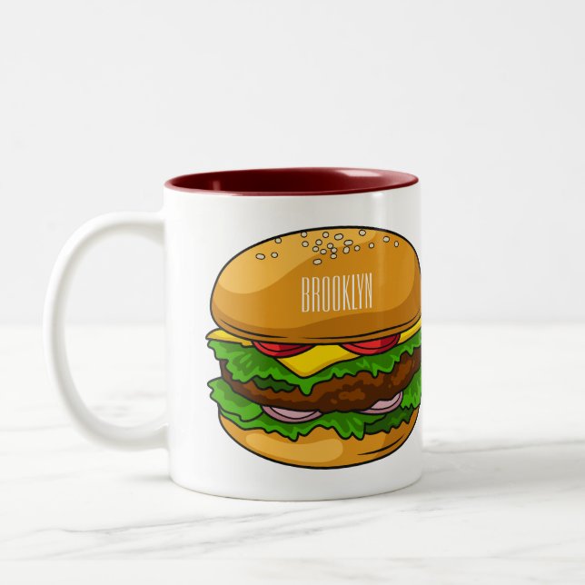 Hamburger cartoon illustration  Two-Tone coffee mug (Left)