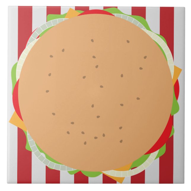 Hamburger cheeseburger cute cafe red white striped tile (Front)