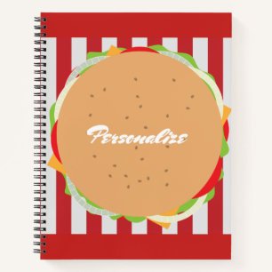 Hamburger cheeseburger cute cafe striped red white notebook