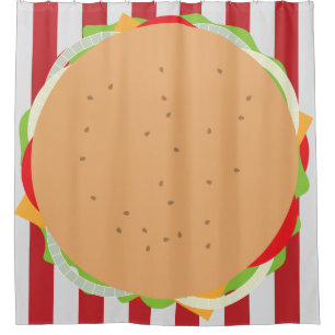Hamburger cheeseburger cute cafe striped shower curtain