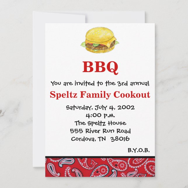 Hamburger Cookout Invitation (Front)