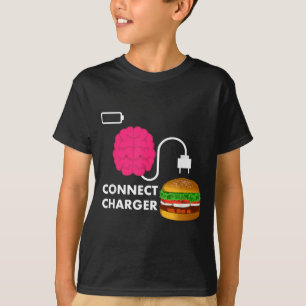 Hamburger Design Connect Charger Burger Brain T-Shirt