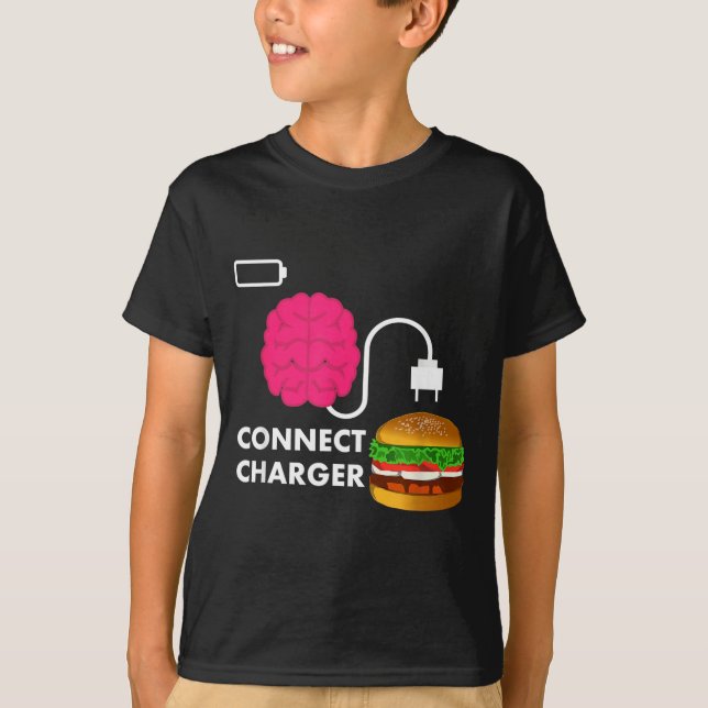 Hamburger Design Connect Charger Burger Brain T-Shirt (Front)