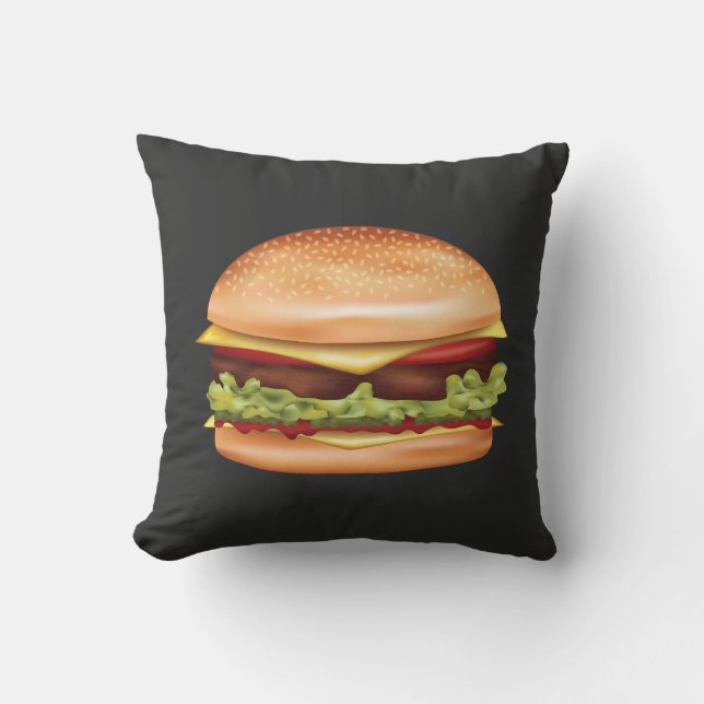 Hamburger Fast Food Illustration Dark Background Cushion (Front)