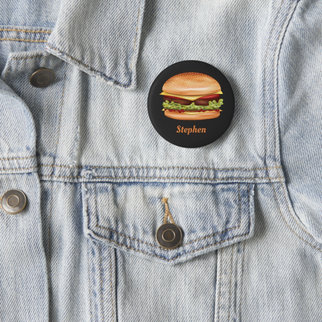 Hamburger Fast Food Illustration With Custom Name 6 Cm Round Badge (In Situ)