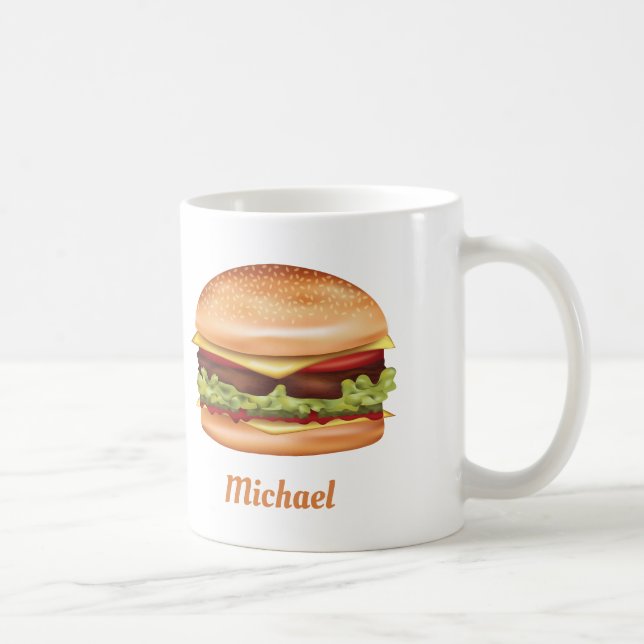 Hamburger Fast Food Illustration With Custom Name Coffee Mug (Right)