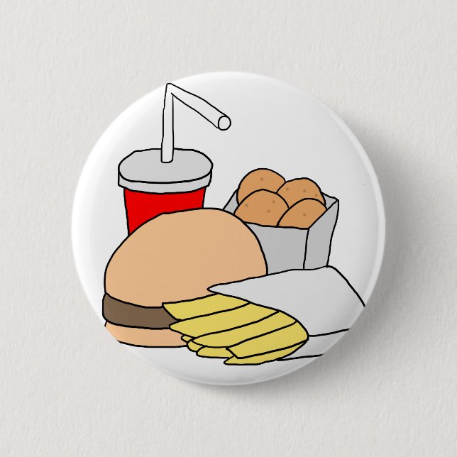 Hamburger, Fries, Chicken Nuggets and Soda 6 Cm Round Badge (Front)