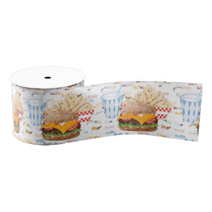Hamburger Fries Fast Food BBQ Diner Grosgrain Ribbon