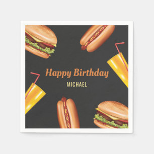 Hamburger Hot Dog BBQ Grill Food Happy Birthday Napkin