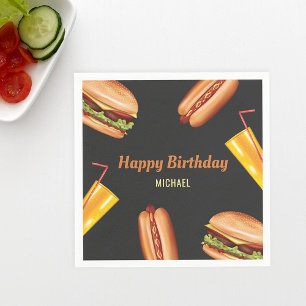 Hamburger Hot Dog BBQ Grill Food Happy Birthday Napkin
