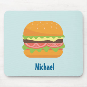 Hamburger Illustration with Tomato and Lettuce Mouse Pad