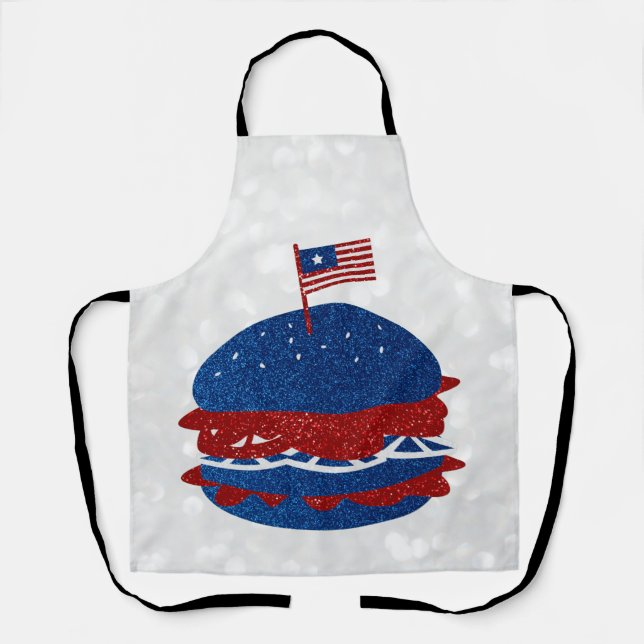 Hamburger July 4th Glitter Apron (Front)