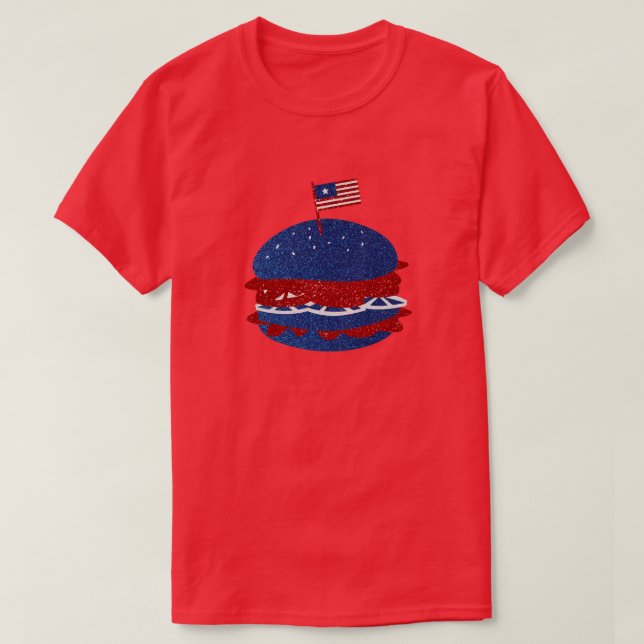 Hamburger July 4th Glitter T-Shirt (Design Front)