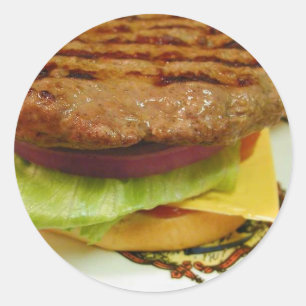 Hamburger Meat Patty Patties Lettuce Tomatoes Buns Classic Round Sticker