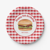 Hamburger On Red Gingham Pattern Happy Birthday