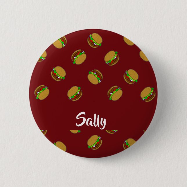 Hamburger pattern on maroon 6 cm round badge (Front)