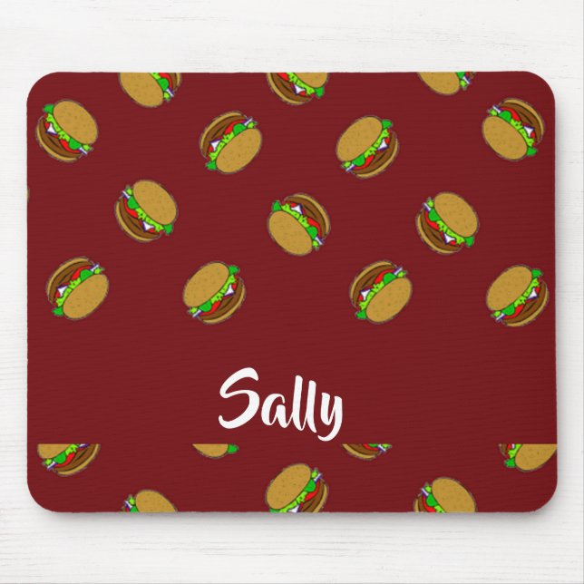 Hamburger pattern on maroon mouse pad (Front)
