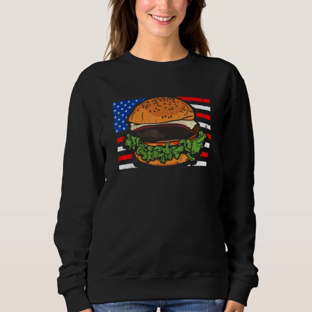 Hamburger Sandwich With Us Flag 4th Of July Sweatshirt (Front)