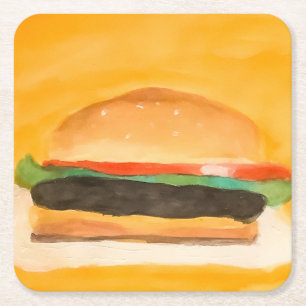 Hamburger Square Paper Coaster