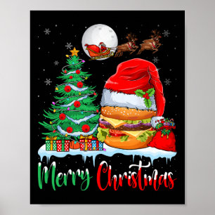 Hamburger Wearing Santa Hat Xmas - Merry Christmas Poster