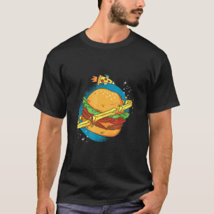 Hamburger World Outer Space Food Illustration T-Shirt