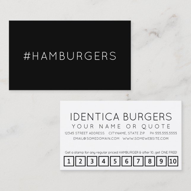 #HAMBURGERS hashtag loyalty punch card (Front/Back)