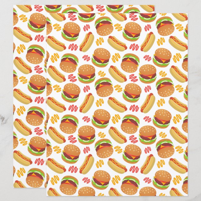 Hamburgers & Hot Dogs Scrapbook Paper (Front/Back)