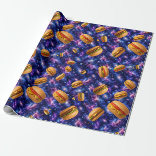 Hamburgers in space wrapping paper