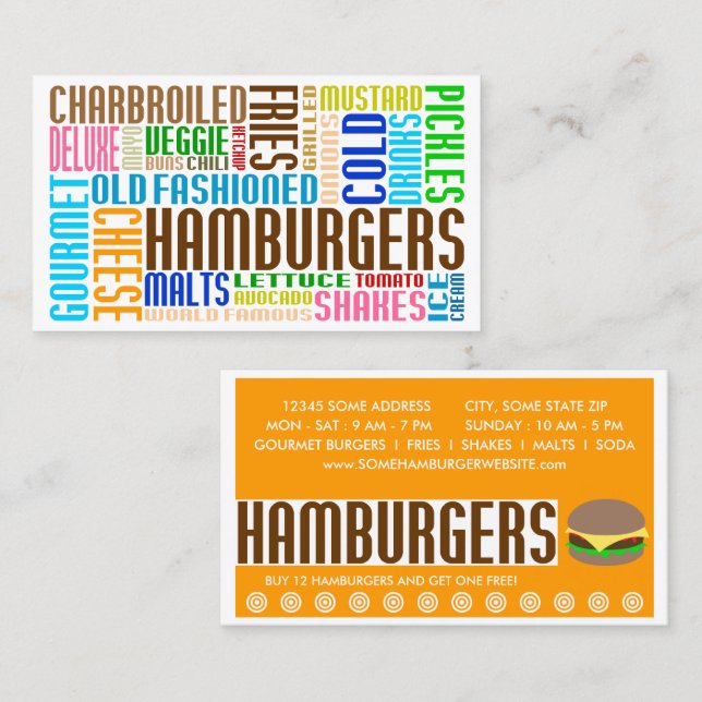 hamburgers word web loyalty card (Front/Back)