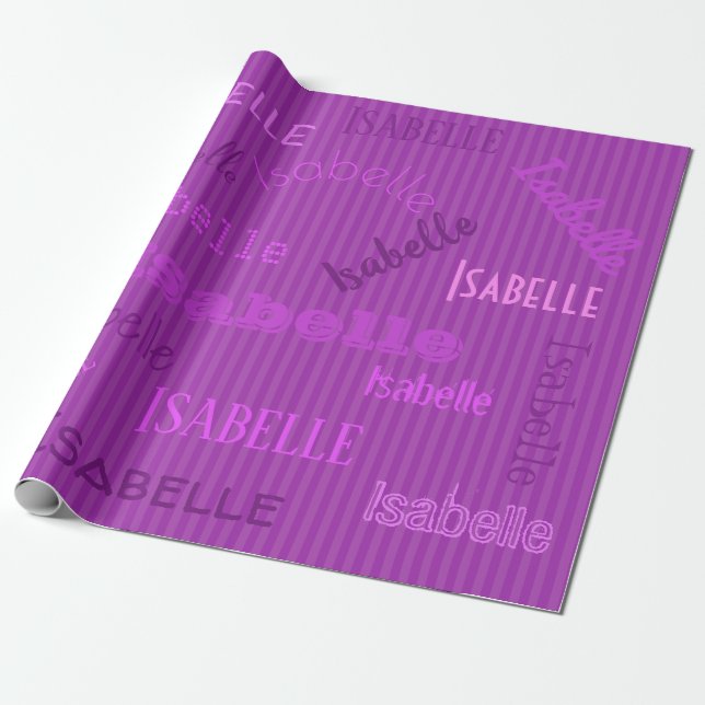 HAMbWG Name Plum Purple Stripe Wrapping Paper (Unrolled)
