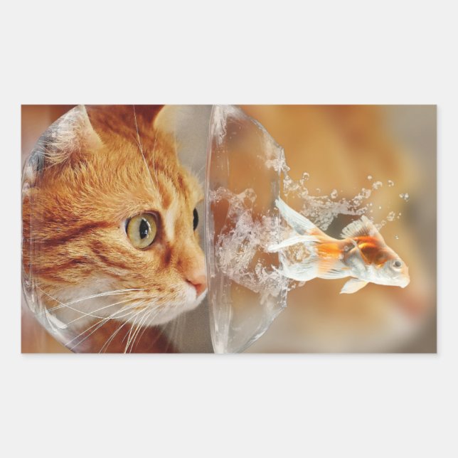 HAMbWG - Rectangle Stickers - Cat with fish (Front)