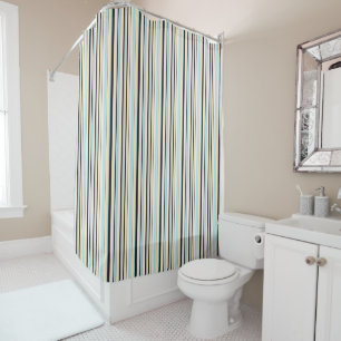 HAMbWG Shower Curtain - Aqua/Wh/Blk/Crm/Gry Stripe