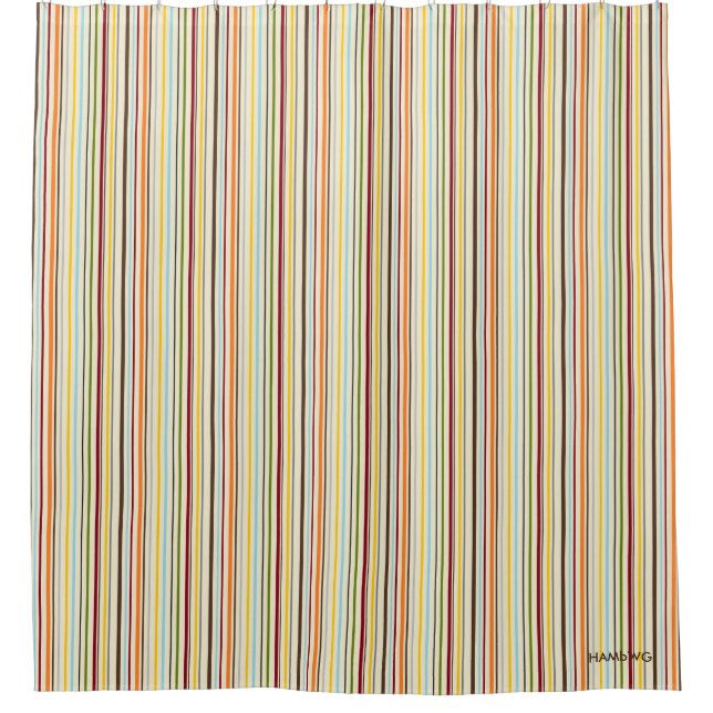 HAMbWG - Shower Curtain - Multi-Colour Stripe Beig (Front)
