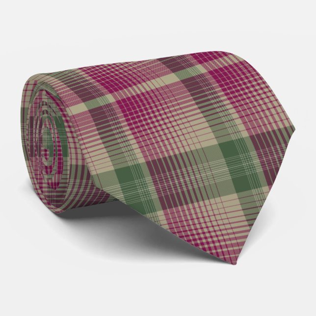 HAMbWG - Tie - Natural w Sage and Raspberry Plaid (Rolled)